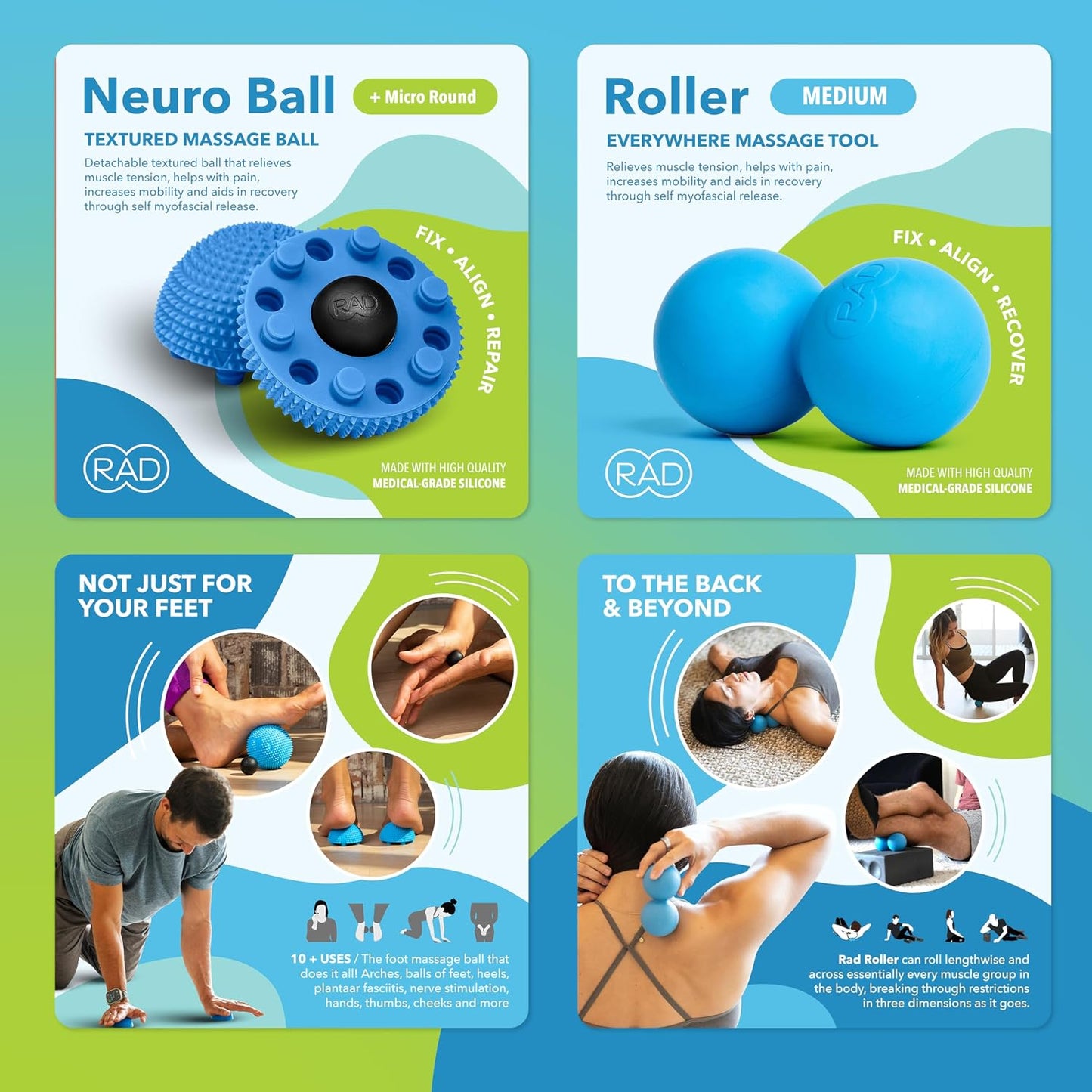 RAD Point Release Kit / 5-in-1 Massage Tool Kit with Block, Massage Balls and Peanut Roller for Self Massage, Mobility and Recovery