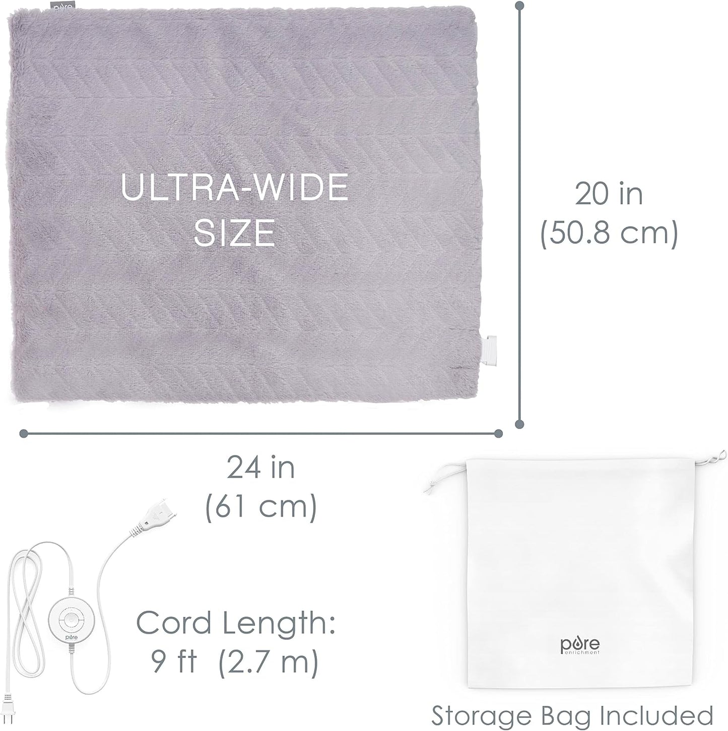 Pure Enrichment PureRadiance Luxury Heating Pad for Cramps, Back, Neck, & Shoulder Pain Relief, Patented Design, Soft Faux Fur & Micromink, 6 Heat Settings, Machine Washable, 12”x24” (Golden Sands)