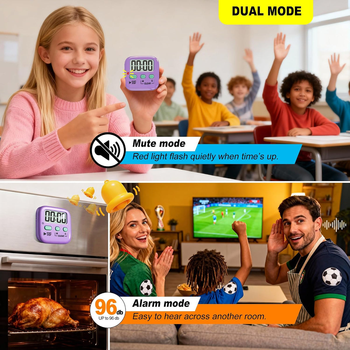 Antonki 2 Pack Digital Timer for Kids Classroom Kitchen Timers for Cooking