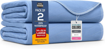 Utopia Bedding Washable Underpads 34" x 36" (Pack of 4), Waterproof Reusable Heavy Absorbency Incontinence Bed Pads for Adults, Kids, Elderly and Pets, Bedwetting Pads for Sofa and Couch (Blue)