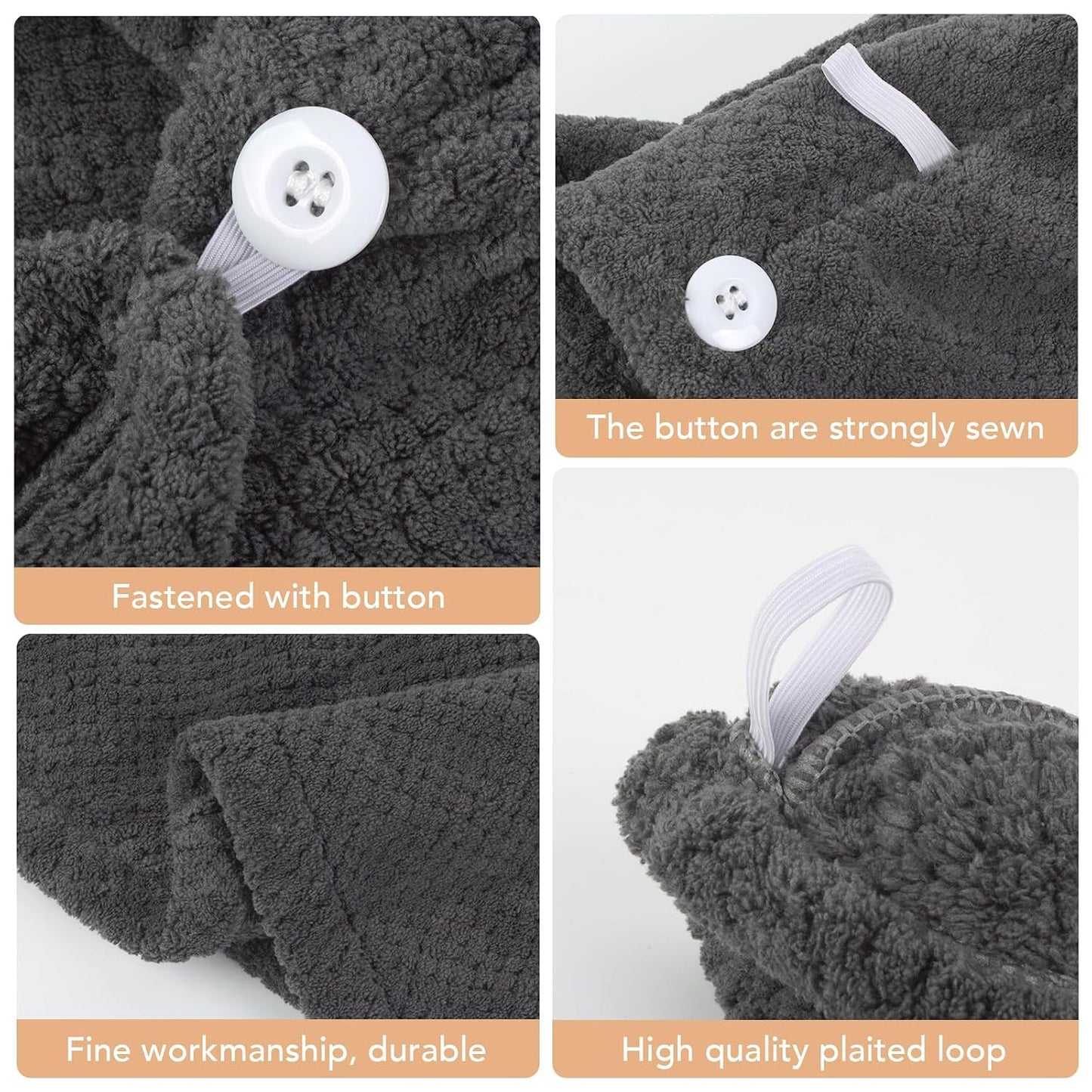 SINLAND Microfiber Hair Drying Cap Hair Towel Turban Twist for Women Fast Drying Towels Head Turban Absorbent Soft Lightweight 3 Pack Black