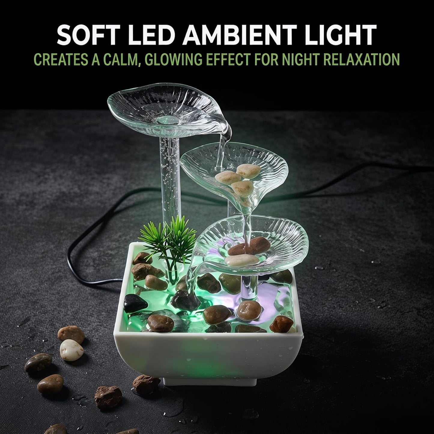 Tabletop Fountain,Indoor Water Fountain,Home Fengshui Décor Zen Relaxation Soothing Sound Machine for Office,Living Room,or Bedroom,Green Lotus,Hummingbird & Pink Flower