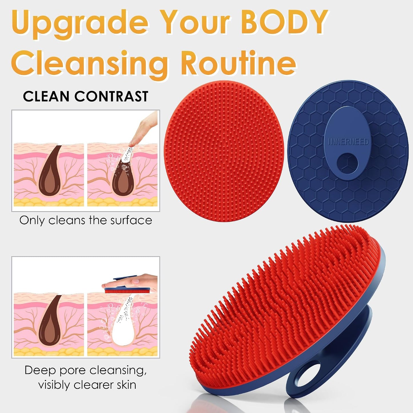 INNERNEED Food-Grade Soft Silicone Body Scrubber Shower Brush Handheld Cleansing Skin Brush, Gentle Exfoliating and Lather Well (Dark Green)