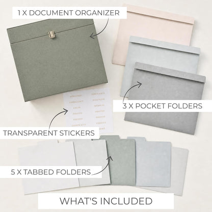Aesthetic Document Organizer Box with 8 Folders - PU Leather File Organizer