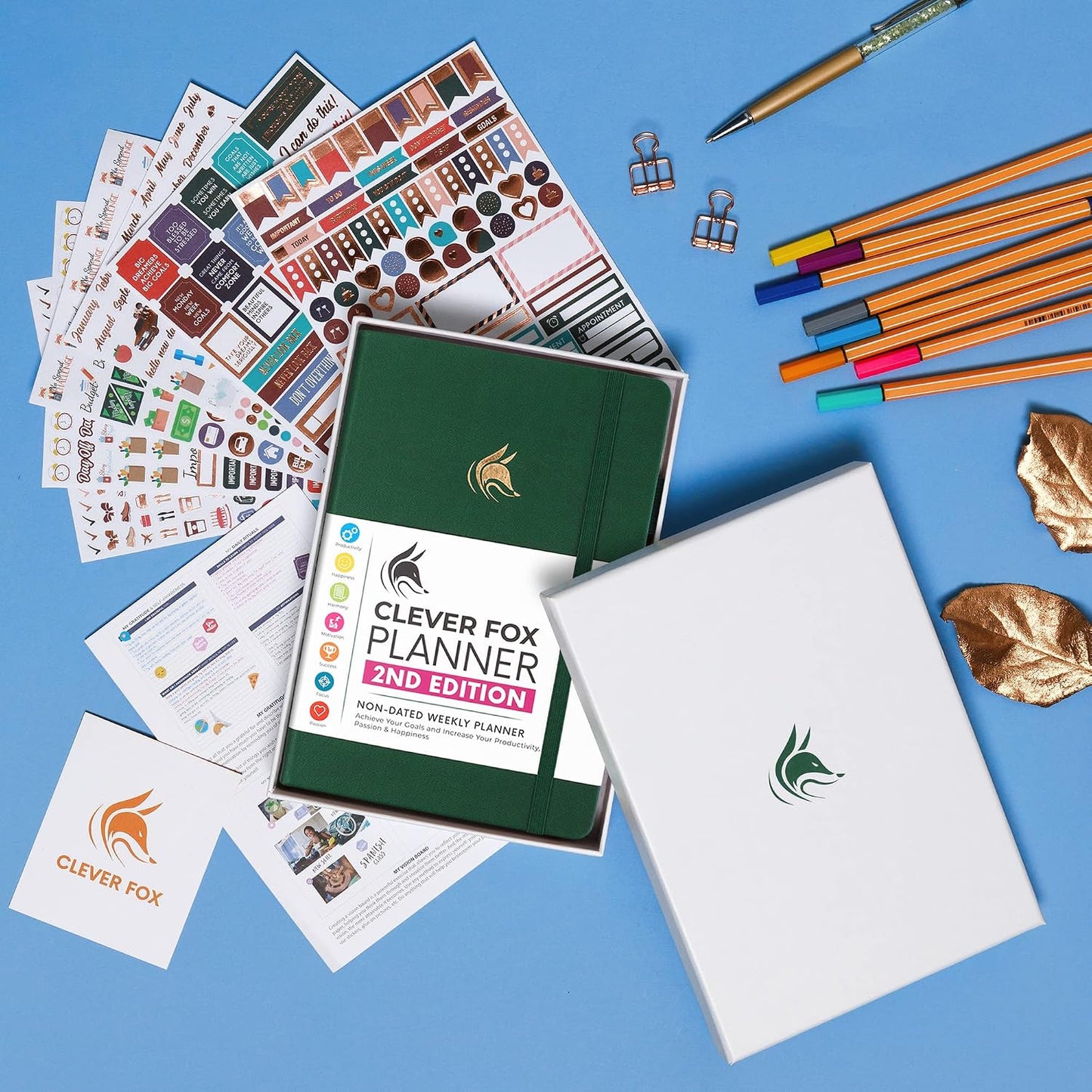 Clever Fox Planner 2nd Edition – Colorful Weekly & Monthly Goal Planner, Time Management & Productivity Organizer, Undated, A5 (Dark Teal)