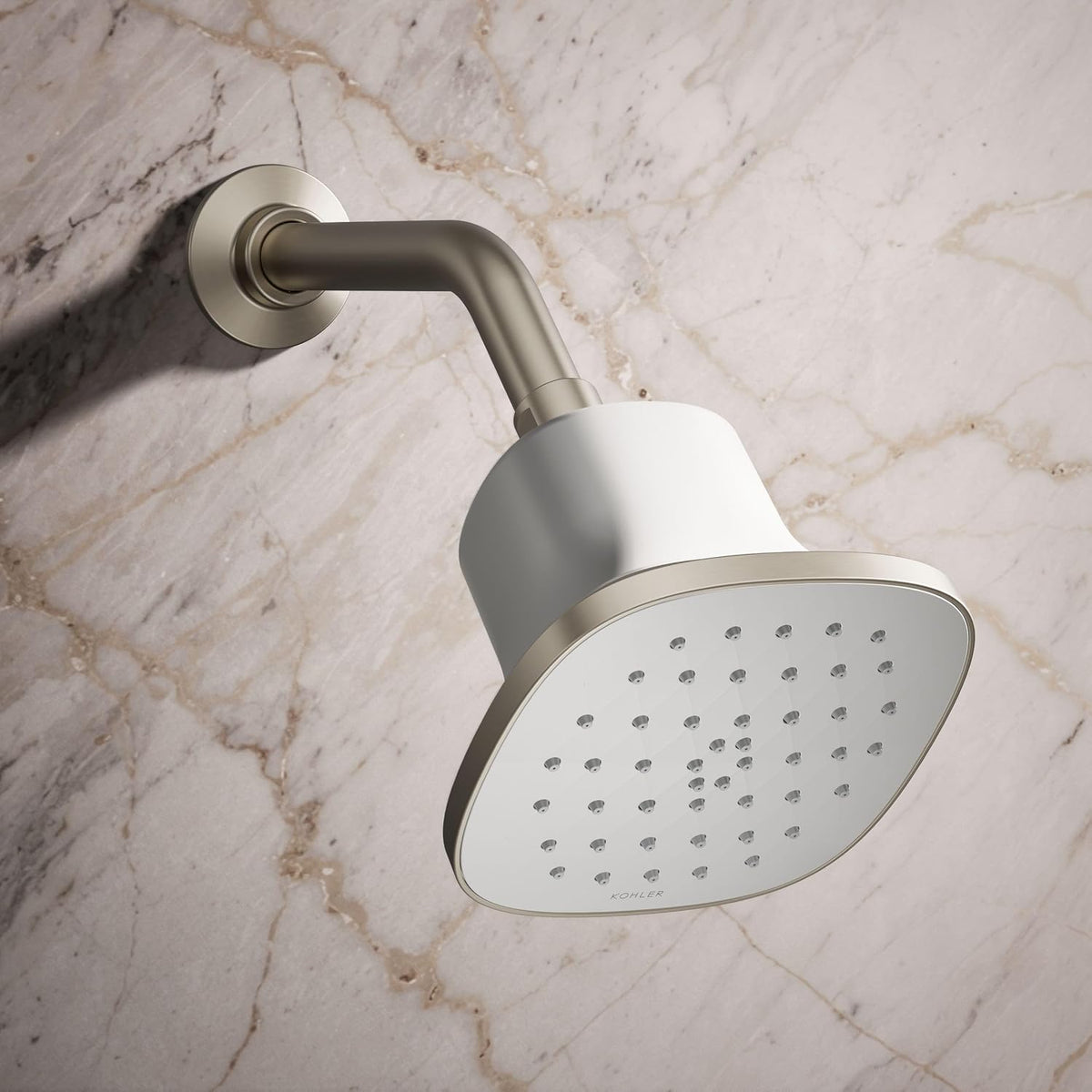 KOHLER 33631-Y-BN Cinq Round Single-Function Filtered Showerhead, Five-Layer Filtration, 2.5 GPM, Full Coverage Spray, Premium Durable Material, Vibrant Brushed Nickel