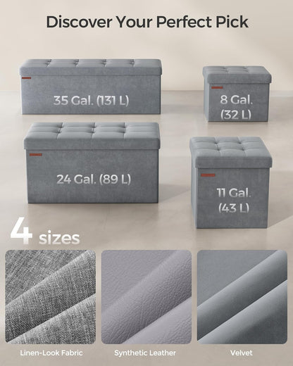 SONGMICS Small Folding Storage Ottoman, Foot Rest Stool, Cube Footrest, Synthetic Leather, 12.2 x 16.1 x 12.2 Inches, 286 lb Capacity, for Living Room, Bedroom, Dorm, Ink Black ULSF100B01