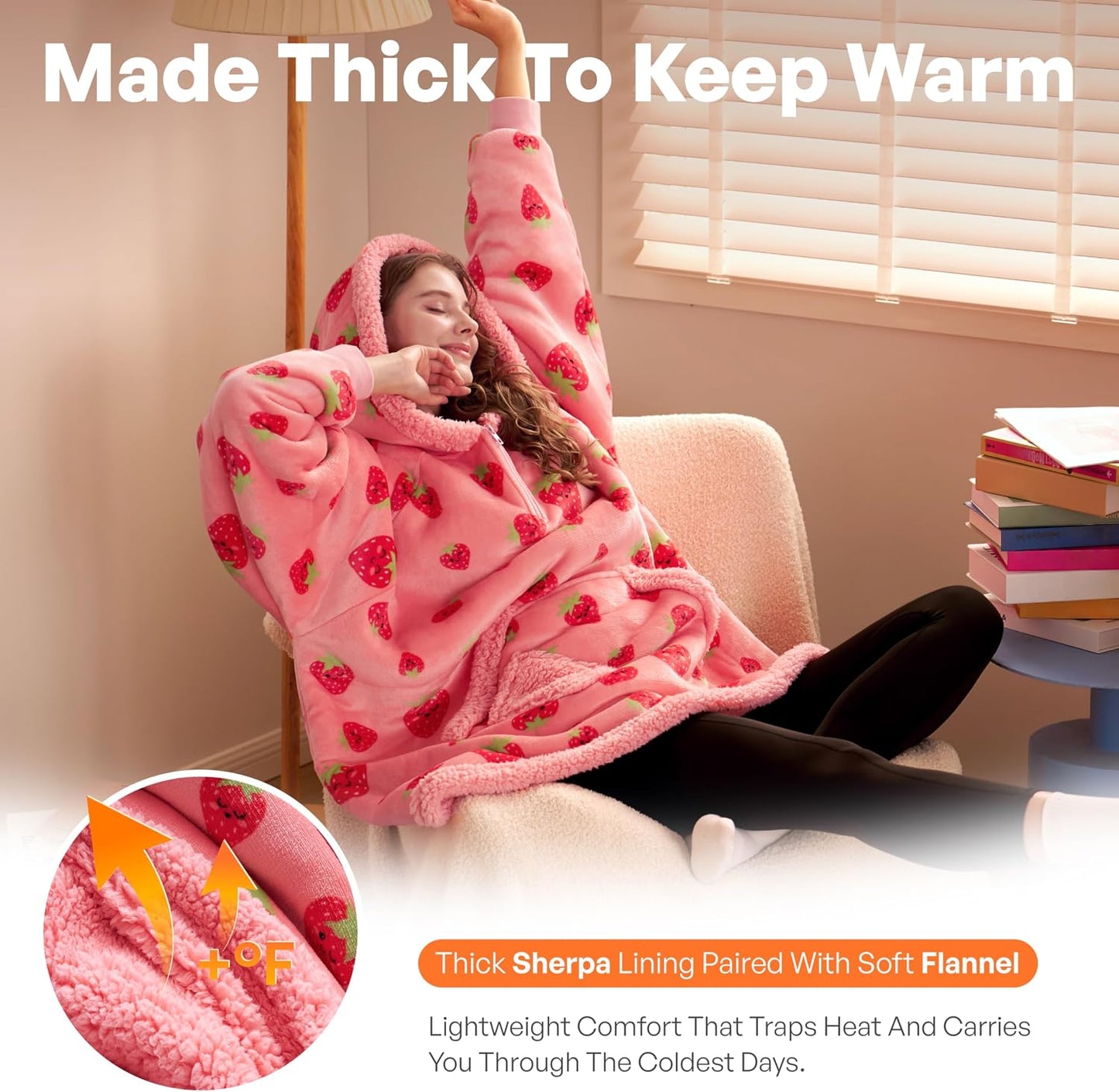 Giggling Getup Wearable Blanket Hoodie for Adults Gifts for Teen Girls Sister Women Sherpa Fleece Printed Hooded Blanket Sweatshirt Warm Cozy with Pocket & Sleeves Beige Cat