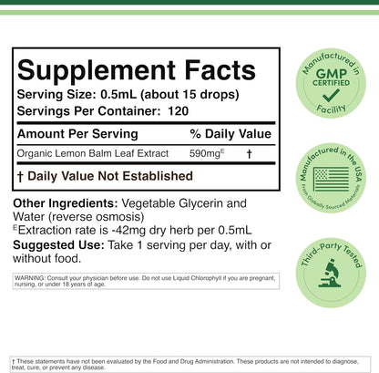 Double Wood Supplements Organic Lemon Balm Tincture - for Digestion & Relaxation 590mg - 2FL OZ, 120 Servings (Better Absorbed Than Capsules, Great for Lemon Balm Tea)