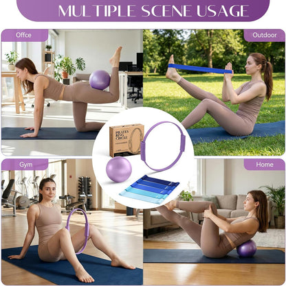 Pilates Kit, 13.5" Pilates Ring with Mini Ball & Resistance Bands