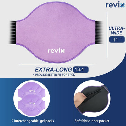 REVIX Extra Large Ice Pack for Back, 2 Packs, Reusable Gel Ice Pack Wrap for Lower Back, 13.4” x 11”, Cold Compress Therapy for Waist, Lumbar Discomfort Relief, Muscle Relaxation, Blue