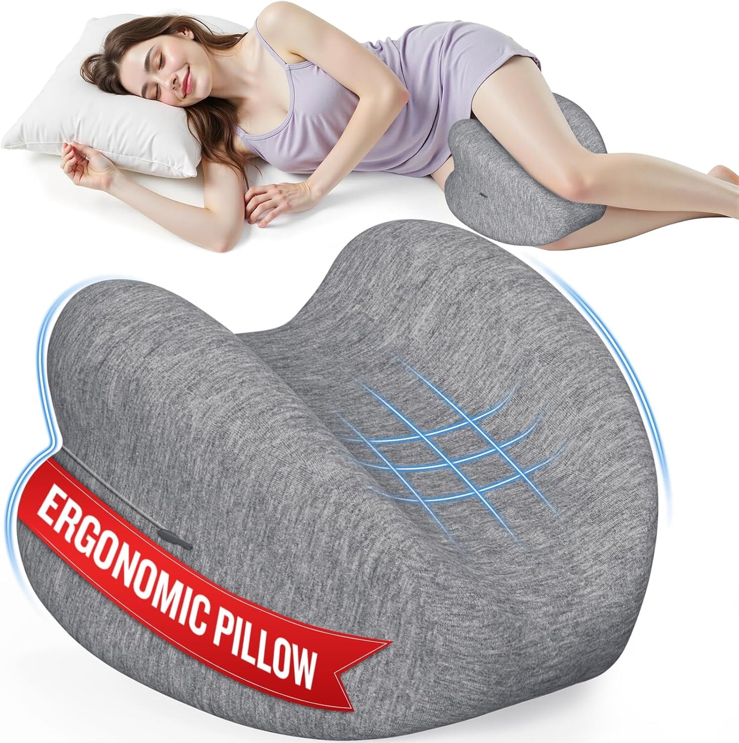 Knee Pillow for Side Sleepers, High-Density Memory Foam Leg Pillow for Side Sleeping, Heart-Shaped Design for Knees, Hips & Spinal Alignment, Grey