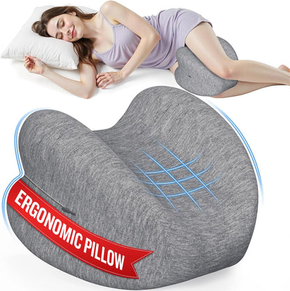 Knee Pillow for Side Sleepers, High-Density Memory Foam Leg Pillow for Side Sleeping, Heart-Shaped Design for Knees, Hips & Spinal Alignment, Grey