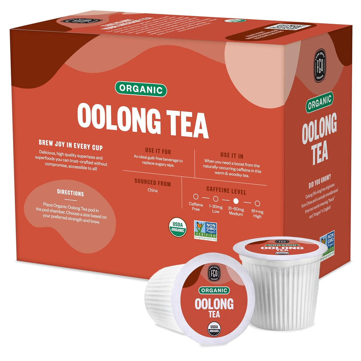 FGO Organic Oolong Tea K-Cup Pods for Keurig, 24 Count (Pack of 1), Premium Black Tea is USDA Organic, Non-GMO, & Recyclable with Naturally Occurring Caffeine