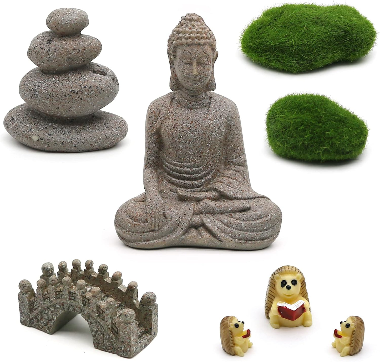 Meditation Zen Garden Accessories - Miniature Buddha Fairy Garden Kit Micro landscape Terrarium Kit DIY Japanese Mini Zen Garden Decor Chinese Potted Plant Culture Bonsai Decoration Bridge Pagoda