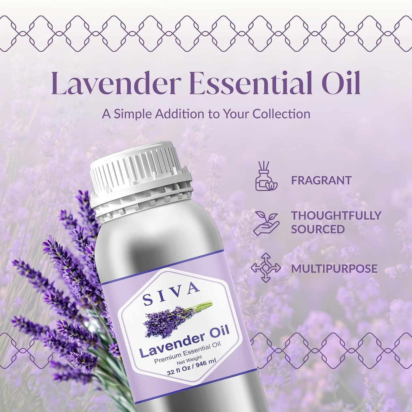 Siva Lavender Essential Oil 16 Fl Oz – for Diffuser, Skin & Hair Care – Ideal for Massage & DIY Blends