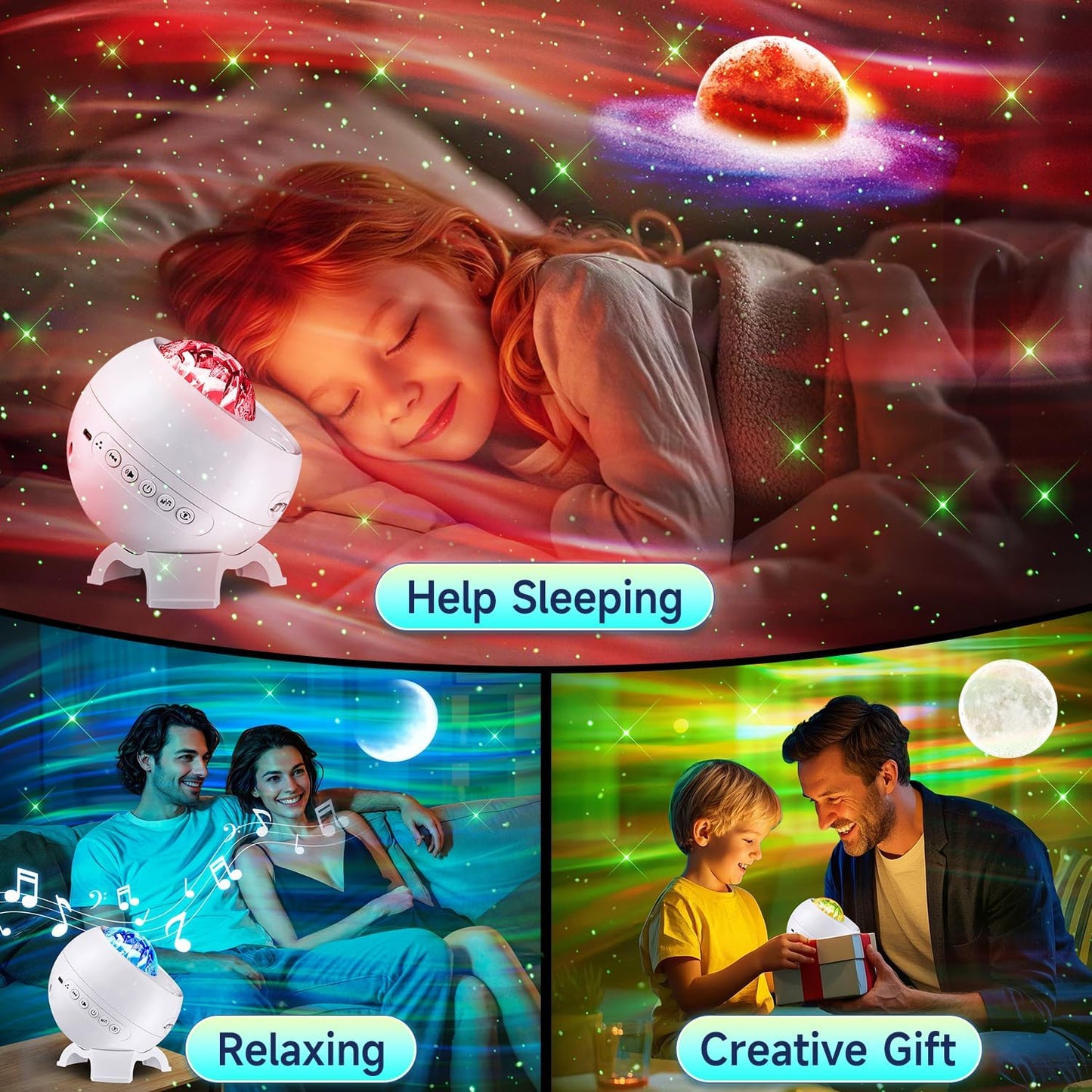 Staryou Birthday Gifts Galaxy Projector for Teen Girls & Boys, 375 Lights Aurora Light Projector with 15 White Noise, Bluetooth Speaker, Trendy Stuff Night Light Bedroom Decor, Led Lights for Bedroom