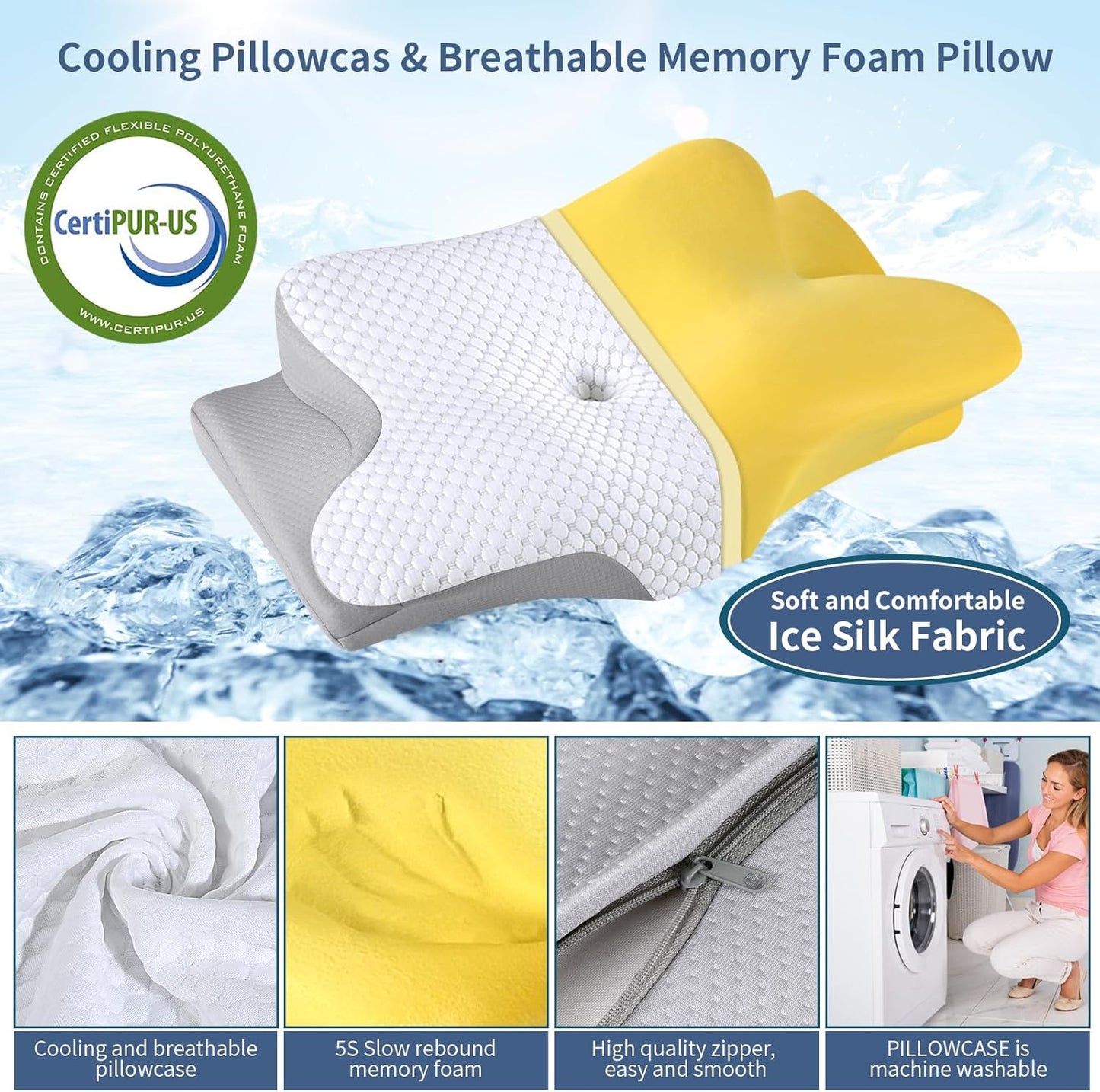 Cervical Neck Pillow for Pain Relief - Ergonomic Side Sleeper Pillow for Neck Support, Cooling Memory Foam Pillows, Contour Pillow Orthopedic Bed Pillow for Back Stomach Sleepers (Dark Grey)