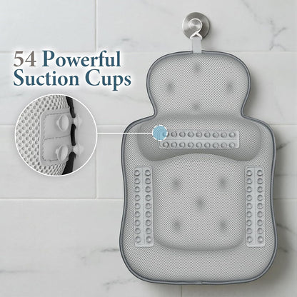 Bath Pillows for Tub, Comfortable Bathtub Cushion for Head and Neck with Soft 3D Mesh Fabric and 54 Non-Slip Suction Cups, Relaxing Tub and Shower Accessories Spa Gift White Standard