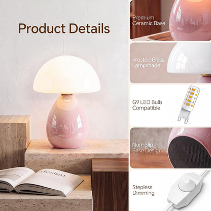 Dawnwake Mushroom Lamp Table Lamp for Bedroom-Small Desk Table Lamps,White