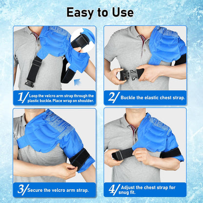 Shoulder Ice Pack Wrap, Larger Rotator Cuff Cold Therapy Support Brace for Shoulder Pain Relief, Reusable Gel Hot Cold Compress for Sports Injuries, Tendonitis, Surgery Recovery