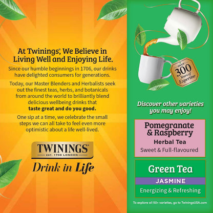 Twinings Green Tea with Pomegranate, Raspberry, & Strawberry Individually Wrapped Bags, 100 Count (Pack of 1), Caffeinated, Enjoy Hot or Iced, 100 Teabags