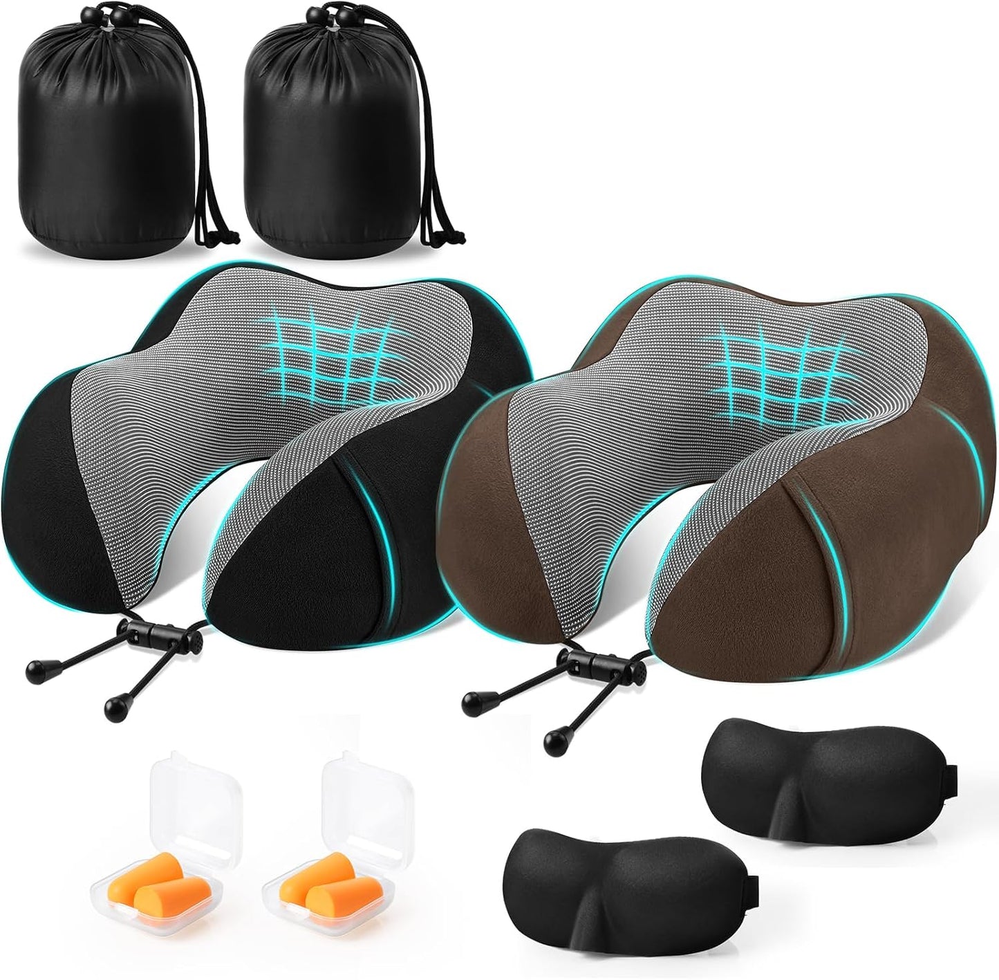 CloudBliss Travel Pillow for Airplane, Memory Foam Neck Pillow for Travel, Compact Flight Pillow with Eye Mask, Earplugs, Carry Bag, Travel Neck Pillow for Long Flight Sleep, Plane Accessories, Black