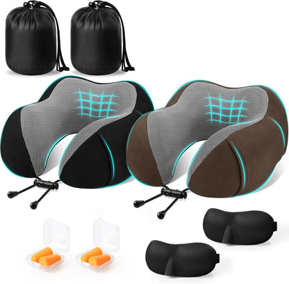 CloudBliss Travel Pillow for Airplane, Memory Foam Neck Pillow for Travel, Compact Flight Pillow with Eye Mask, Earplugs, Carry Bag, Travel Neck Pillow for Long Flight Sleep, Plane Accessories, Black