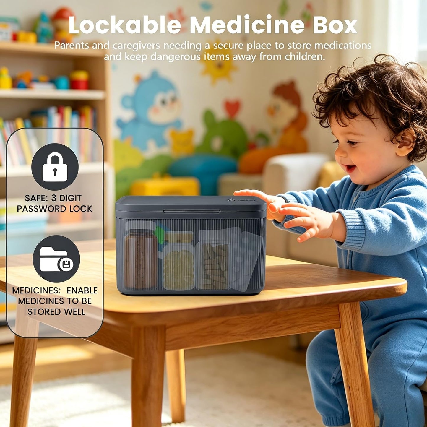 Small Lock Box, Lockable Storage Box with Combination Code for Medication Safe, Medicine Lock Box for Pills/First Aid Kits/Food/Snack Phone Jail, Locked Container for Home/Fridge/Office/School (Pink)