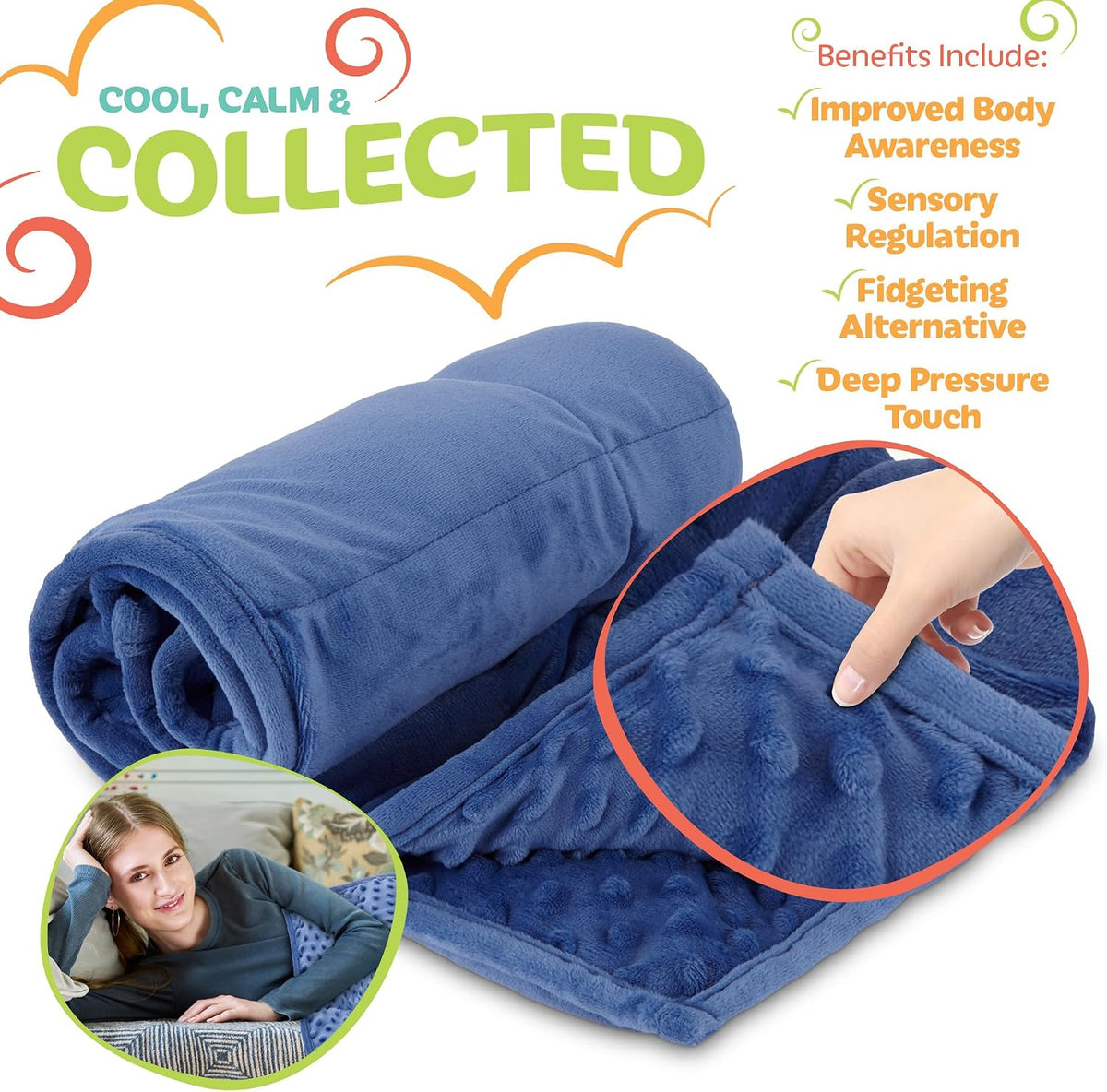 Kidaddle 5lb Weighted Blanket for Kids (Blue) 19x22 Inch, Plush Minky Weighted Lap Pad with Travel Bag for Ages 4+