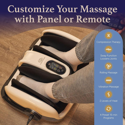 Cloud Massage Shiatsu Foot Massager with Heat - Deep Kneading & Compression, Adjustable Intensity, Multi-Mode Leg and Foot Massager with Remote Control, Anti-Slip Base - Standard Size, Black