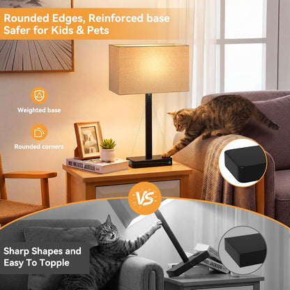 Hong-in Touch Lamps for Bedroom - 3-Way Dimmable Bedside Lamps Set of 2 with USB C+A, Grey Modern Table Lamp for Night Stands, Desk Lamp for Living Room Nightstand End Tables Bed Side