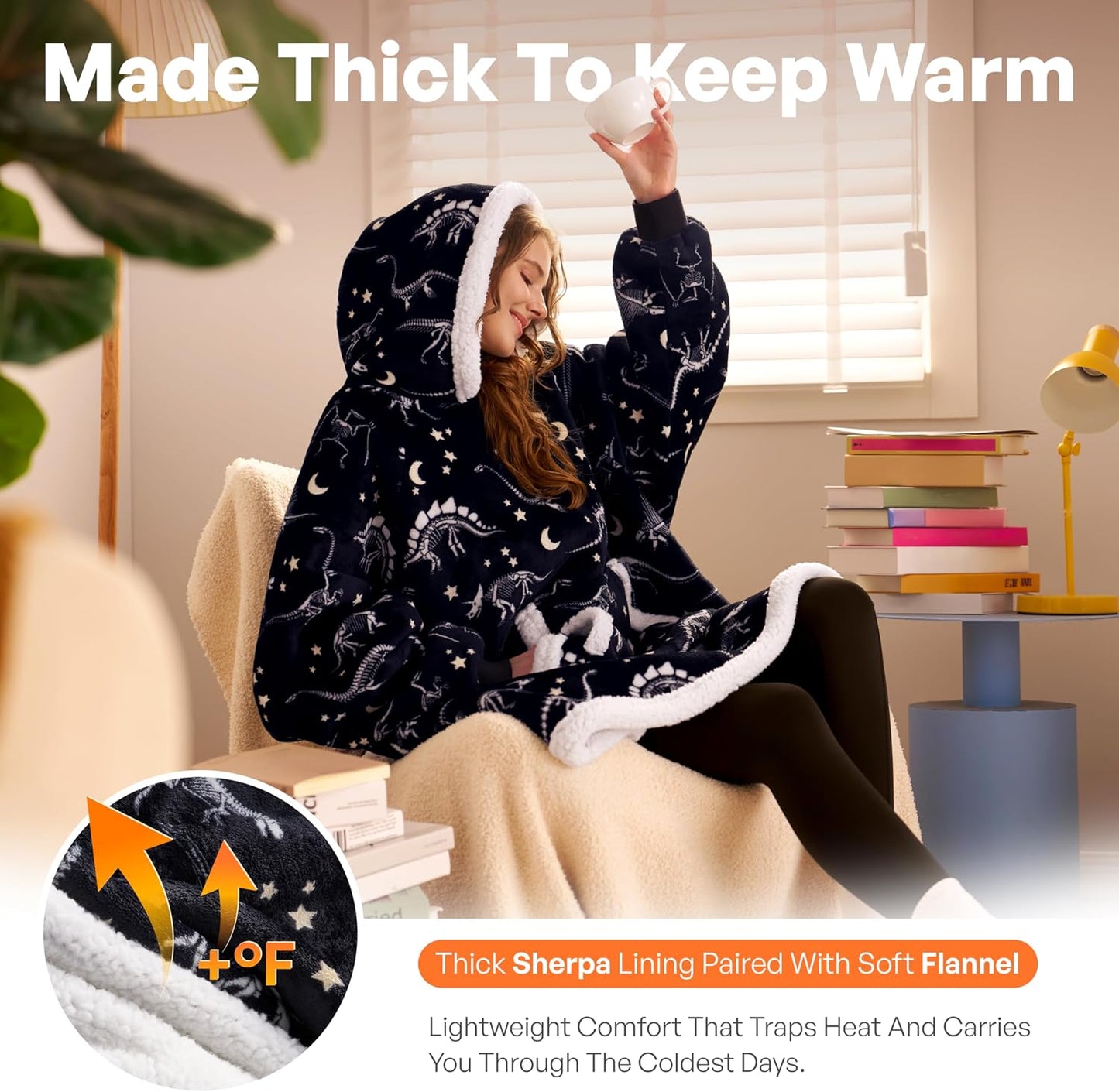 Giggling Getup Wearable Blanket Hoodie for Adults Gifts for Teen Girls Sister Women Sherpa Fleece Printed Hooded Blanket Sweatshirt Warm Cozy with Pocket & Sleeves Beige Cat