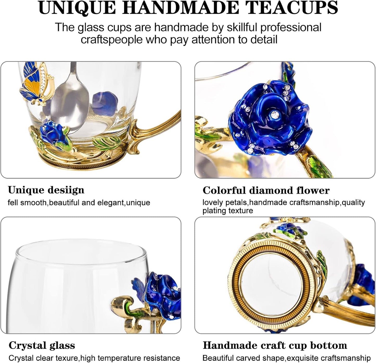 Enamel Glass Flower Tea Pot With Removable Loose Tea Leaf Infuser Tea Maker Teapot Set 30.4OZ Gifts for Women,Mom,Birthday