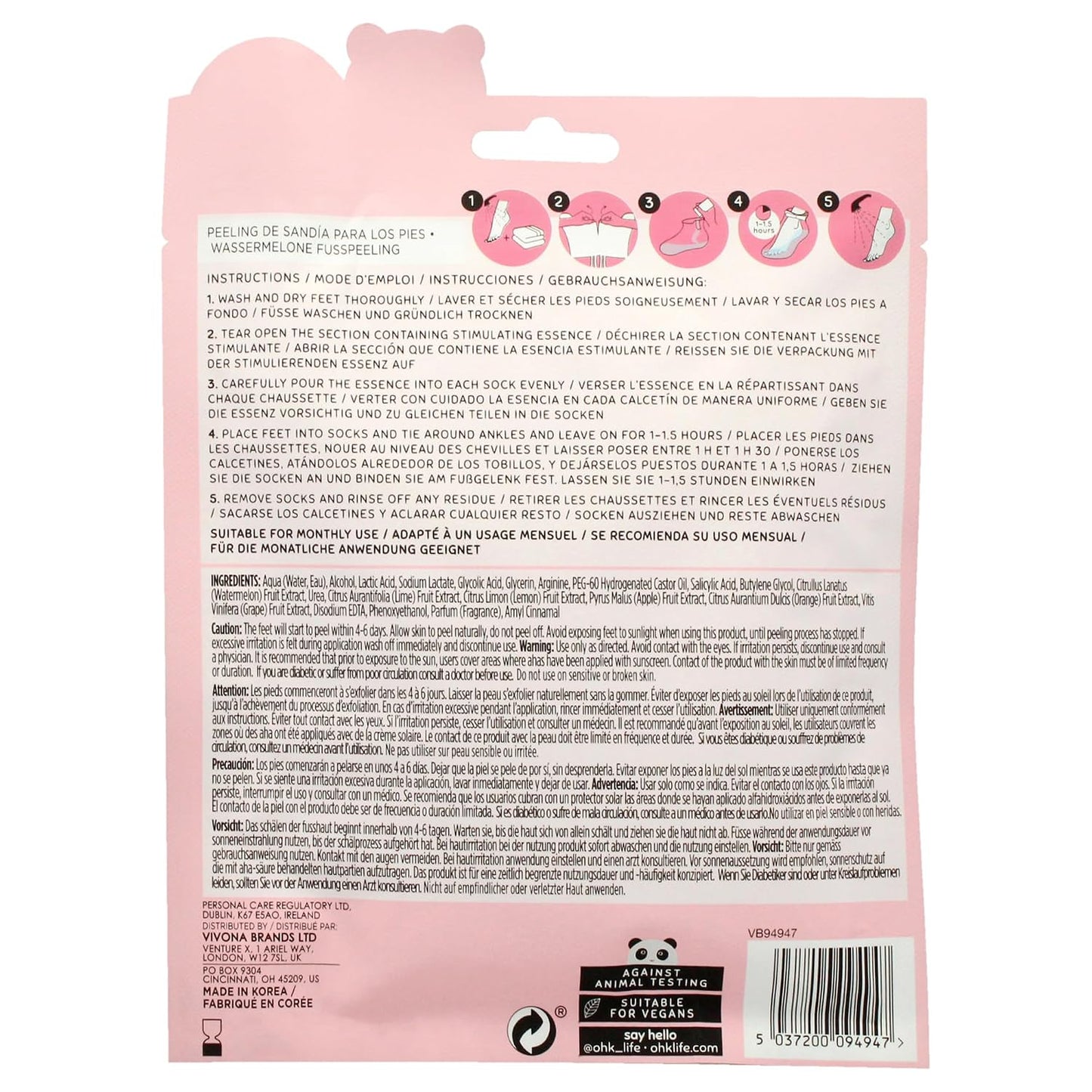 Oh K! Foot Peel Mask - Pomegranate - Foot Peeling Mask for Dry Feet and Cracked Heels - Feet Exfoliant with Pomegranate and Coconut Oil - 1 Pair