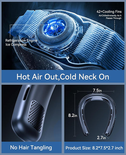 Neck Air Conditioner, Portable Neck Fan with Large Cooling Area, 22H Max Cooling, 100 Speeds, 6000mAh Battery, Digital Display, Wearable Fan for Outdoor Work, Office & Travel Black