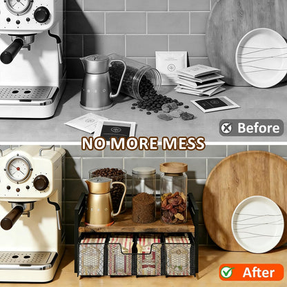 Tea Bag Organizer Holder, Wood Tea Organizers and Storage, 8 Compartments