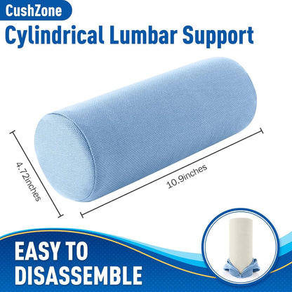 CushZone Lumbar Roll Support Pillow for Office Chair, Car, Gaming Chair, Memory Foam Back Cushion with Washable Cover for Relieving Back Pain & Improving Posture,Black