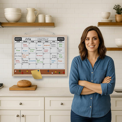 Monthly Calendar Dry Erase Board 16x12 Inch, Double-Sided Whiteboard and Corkboard Combo, Wall Mounted Planner Organizer with Markers, Magnets, Push Pins, Eraser, for Home Office School