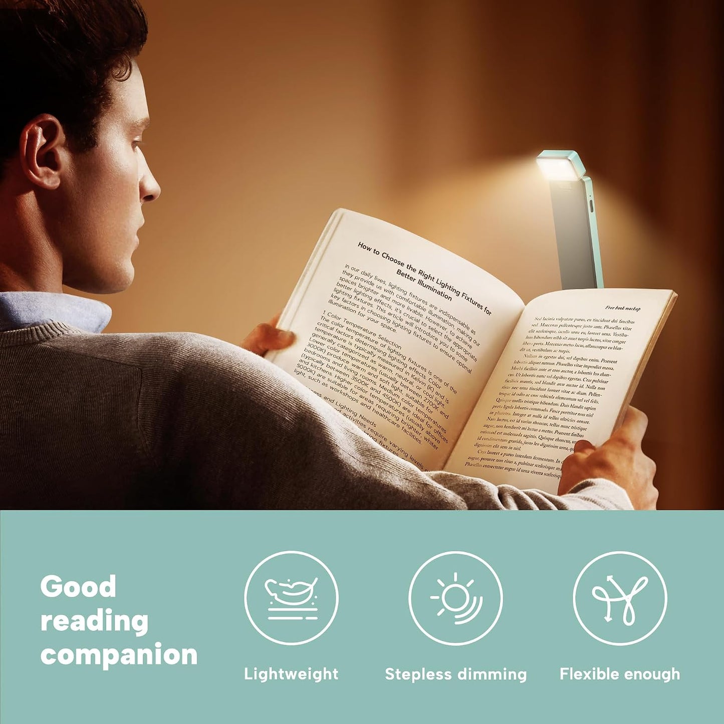 86lux Book Light, Rechargeable Reading Lights for Books in Bed, Ultralight Clip-on LED Bookmark Lamp with 3 Amber Colors & Stepless Dimming for Night Reading for Book Lovers, Papaya Orange