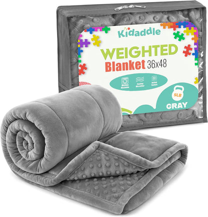 Kidaddle 5lb Weighted Blanket for Kids (Blue) 19x22 Inch, Plush Minky Weighted Lap Pad with Travel Bag for Ages 4+