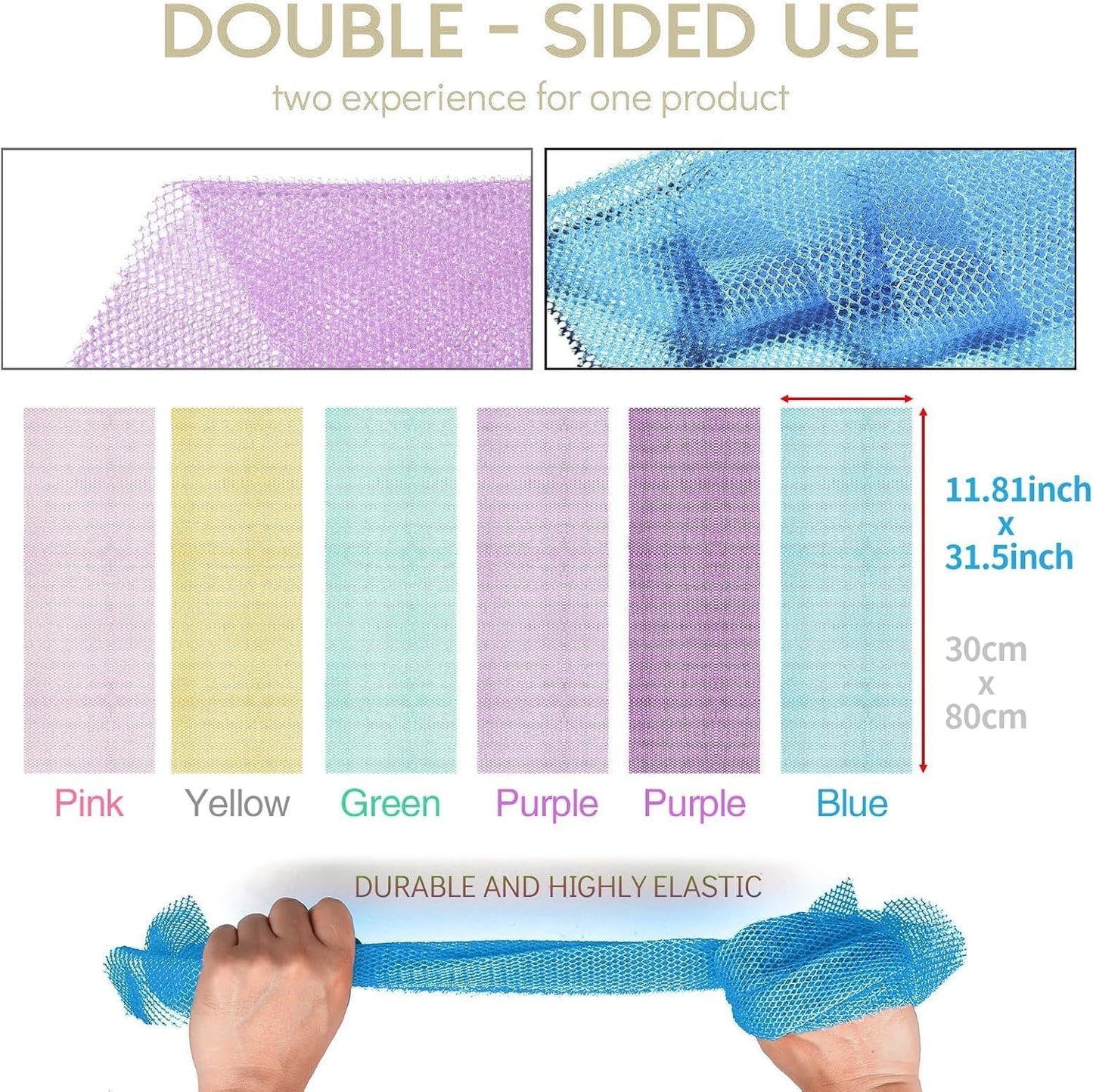 UJFQBH 3 Pieces African Bath Sponge African Net Long Net Bath Sponge Exfoliating Shower Body Scrubber Back Scrubber Skin Smoother,Great for Daily Use (Pink,Yellow,Purple)