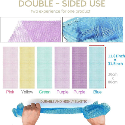 UJFQBH 3 Pieces African Bath Sponge African Net Long Net Bath Sponge Exfoliating Shower Body Scrubber Back Scrubber Skin Smoother,Great for Daily Use (Pink,Yellow,Purple)