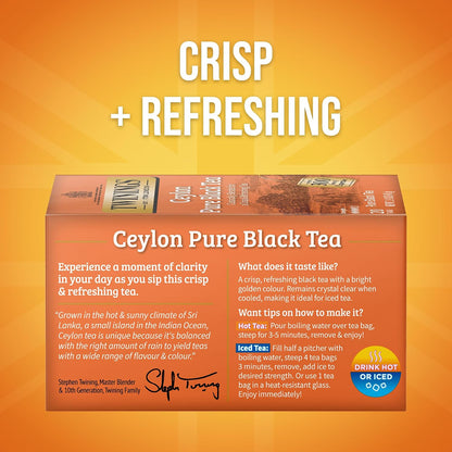 Twinings Ceylon Pure Black Tea Individually Wrapped Bags, 20 Count (Pack of 6), formerly Ceylon Orange Pekoe, Crisp, Refreshing, Caffeinated, Enjoy Hot or Iced, 120 Teabags