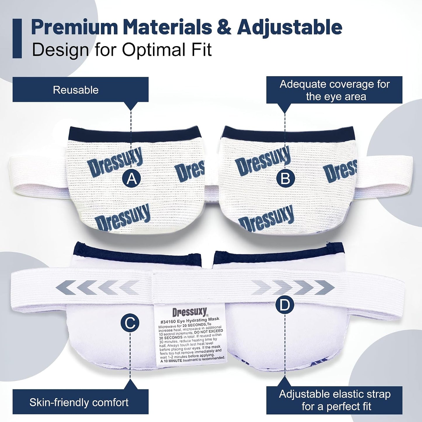 Heated Eye Mask & Microwavable Eye Compress | Gentle Steam Heat for Eye Comfort 1pc Cotton White