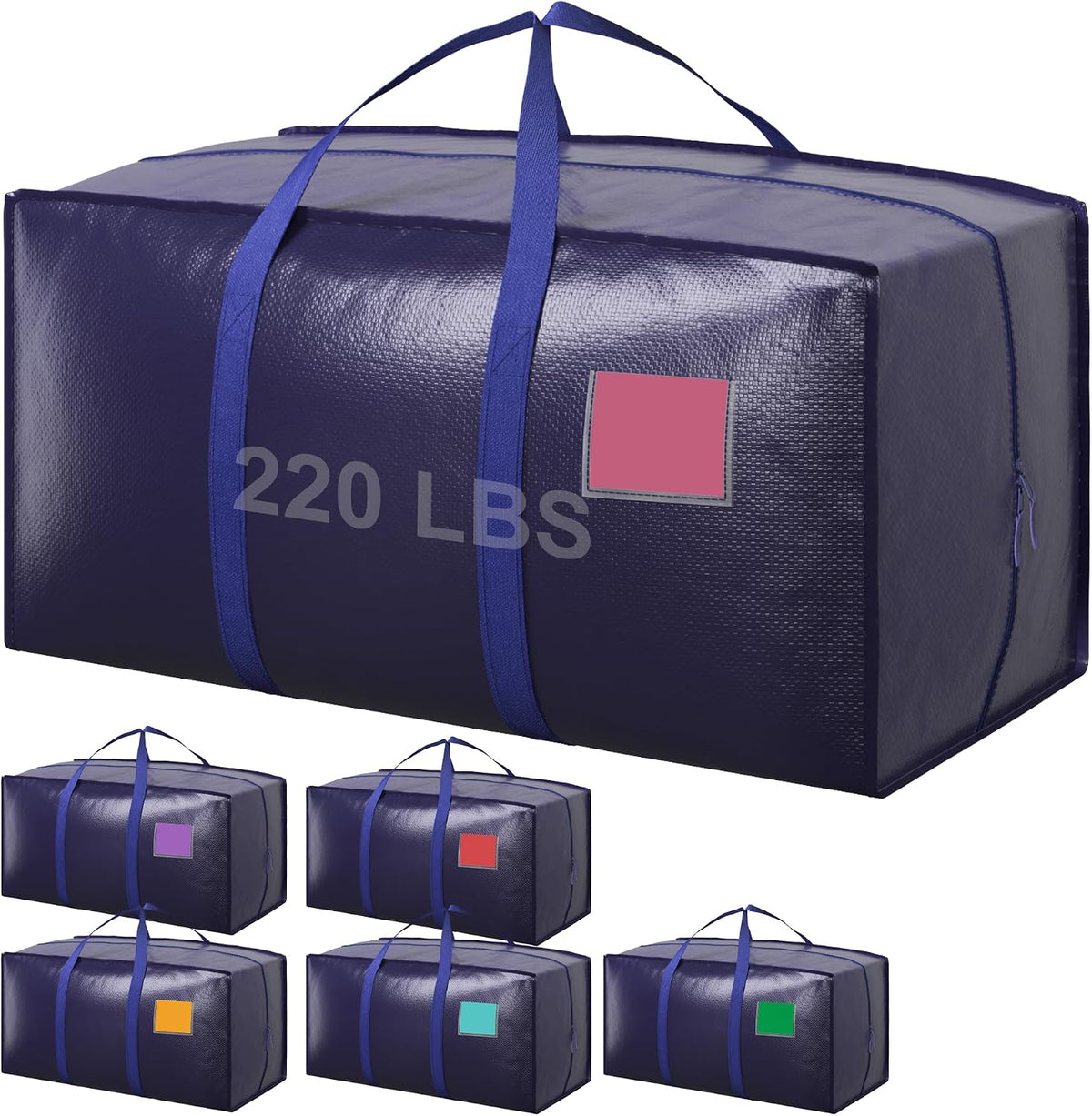 Moving Bags Heavy Duty 210GSM with Full-Open Side Zipper, 93L 220lbs Waterproof Foldable Storage Totes for College Dorm Move-In, Moving Boxes Alternative & Home Organization, Blue