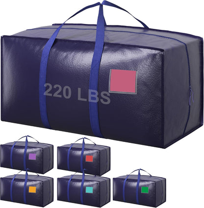 Moving Bags Heavy Duty 210GSM with Full-Open Side Zipper, 93L 220lbs Waterproof Foldable Storage Totes for College Dorm Move-In, Moving Boxes Alternative & Home Organization, Blue