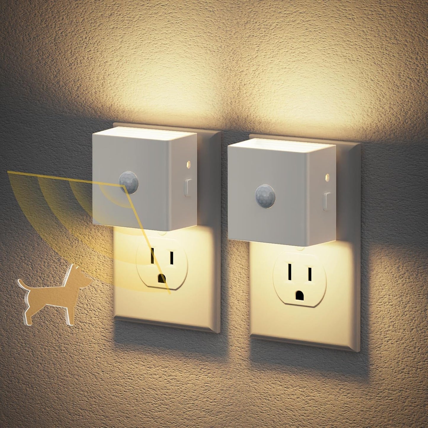 JandCase Night Light, Modern Night Lights Plug into Wall,2 Pack Dusk to Dawn Sensor Nightlight, Amber Brightness Adjustable Nightlight for Kids Bathroom Hallway Kitchen Bedroom Decor
