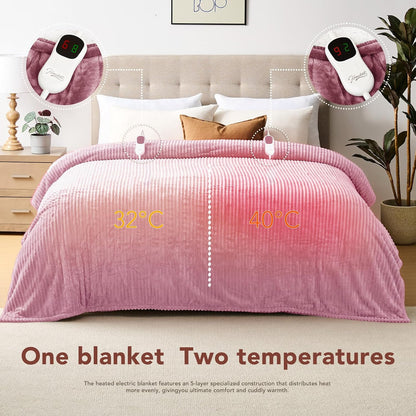 Homemate Heated Blanket Electric Throw - 50"x60" Heating Blanket Throw 1/2/4/6/8 Hours Auto-Off 10 Heat Levels Over-Heat Protection Soft Flannel Sherpa Heater ETL Certification