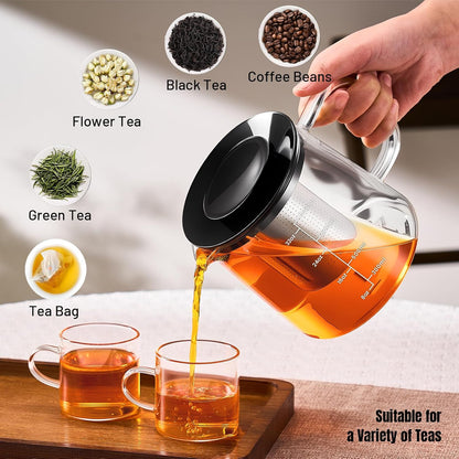 PARACITY Glass Teapot Stovetop 18.6 OZ, Borosilicate Clear Tea Kettle with Removable 18/8 Stainless Steel Infuser, Teapot Blooming and Loose Leaf Tea Maker Tea Brewer for Camping, Travel (550ML)